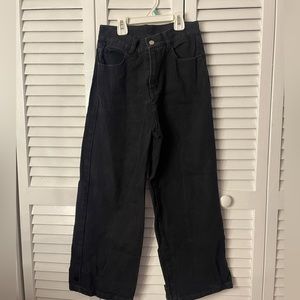 Black denim wide leg jeans